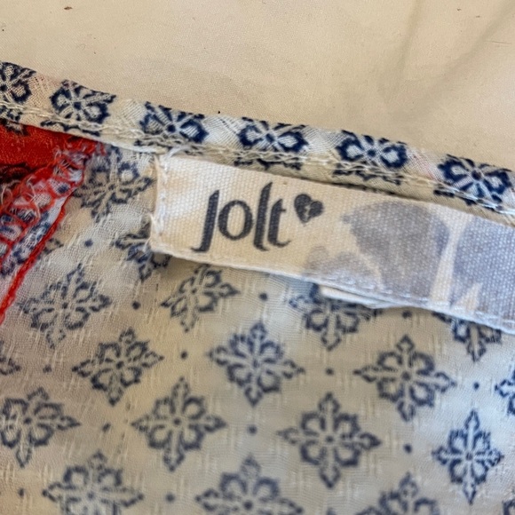 EUC Jolt Brand Red and White Floral Open-Shoulder Boho Peasant Top | Size L - Picture 2 of 8